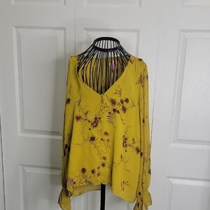 Joie Mustard Silk Floral Blouse Size Large